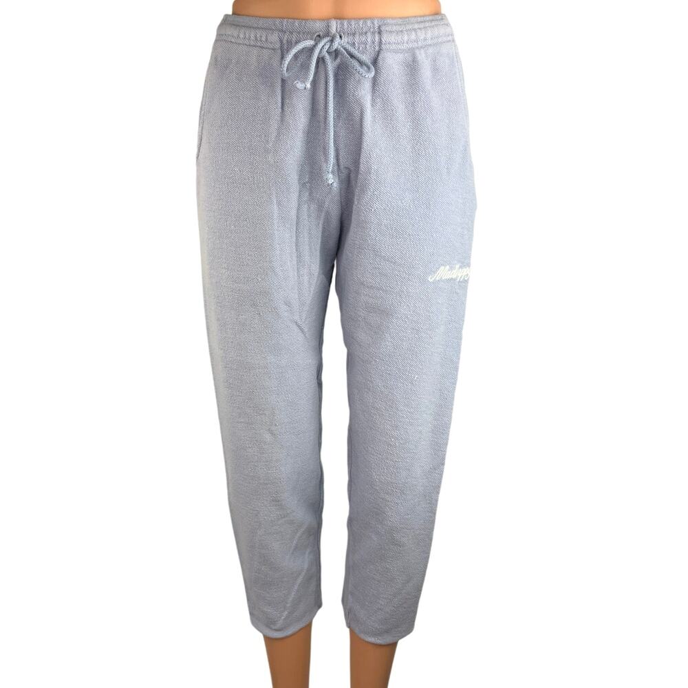 Madhappy Blue High Rise Drawstring Pocket Logo Cropped Jogger Sweat pants Sz XS